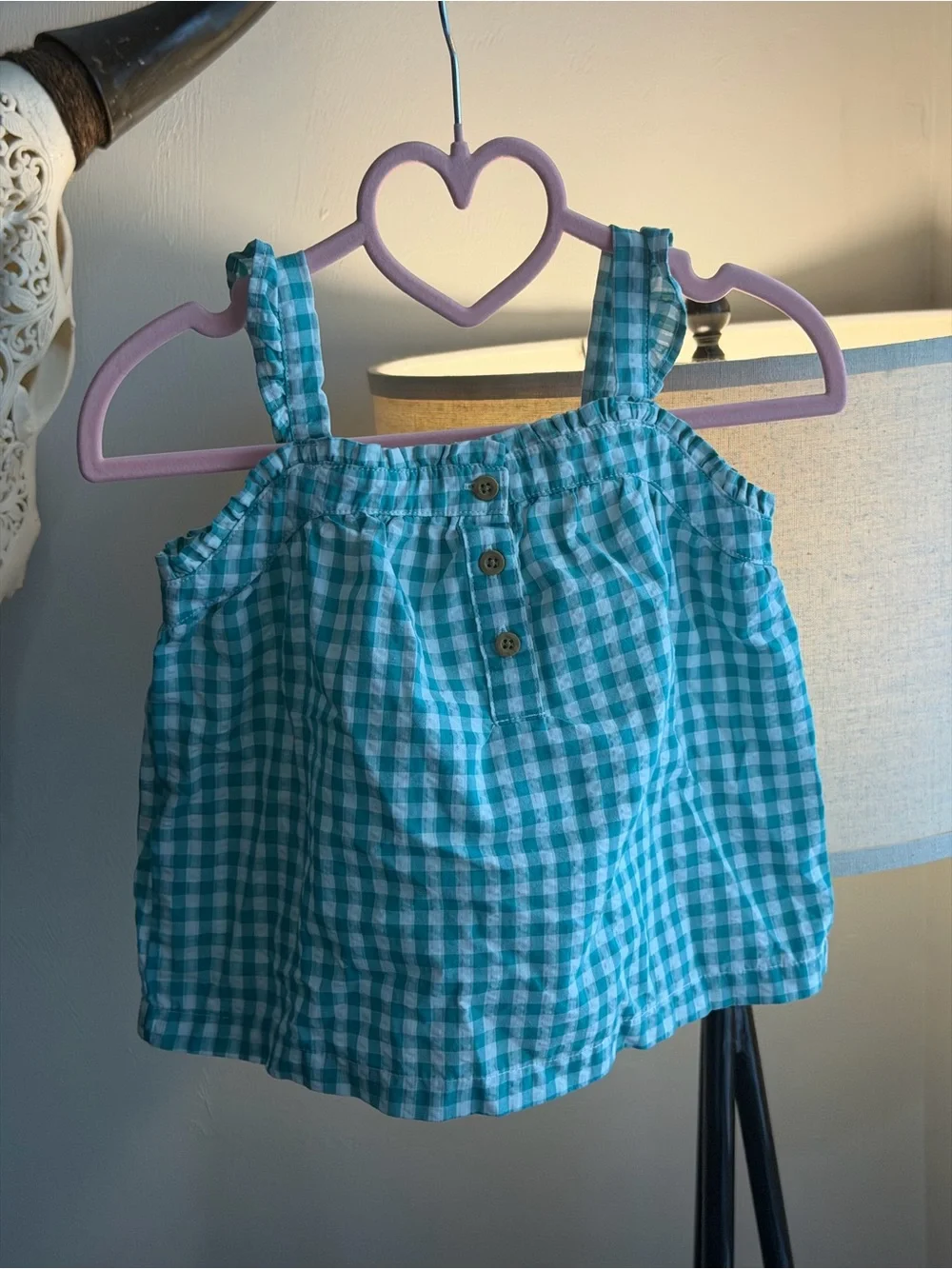 Turquoise Gingham Top
